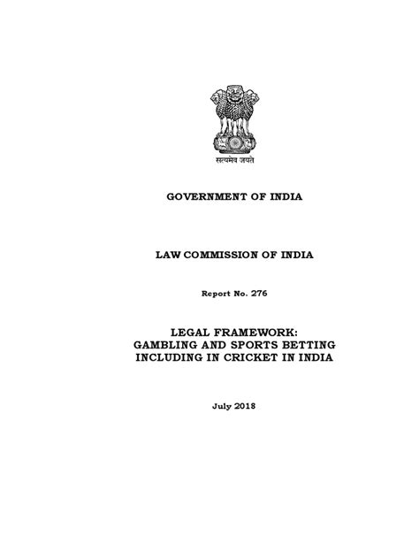 Legal Framework: Gambling and Sports Betting Including Cricket .